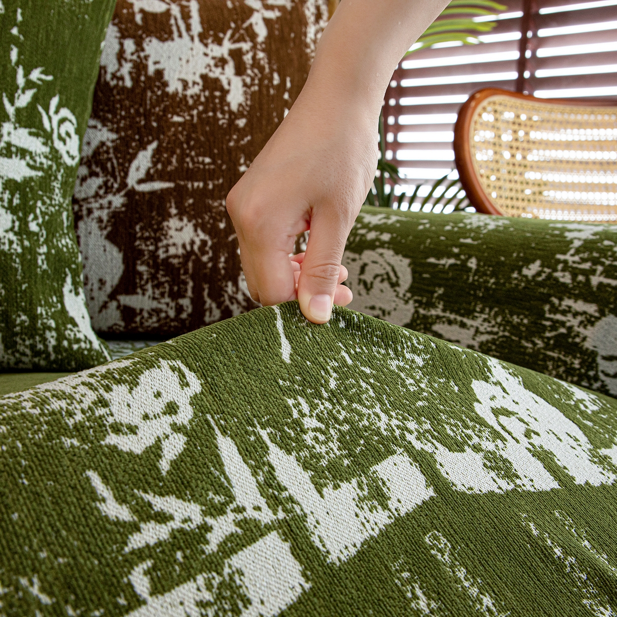 91家纺网 家纺一手货源 找家纺 沐沐家纺 2026新款花溪沙发巾 绿色