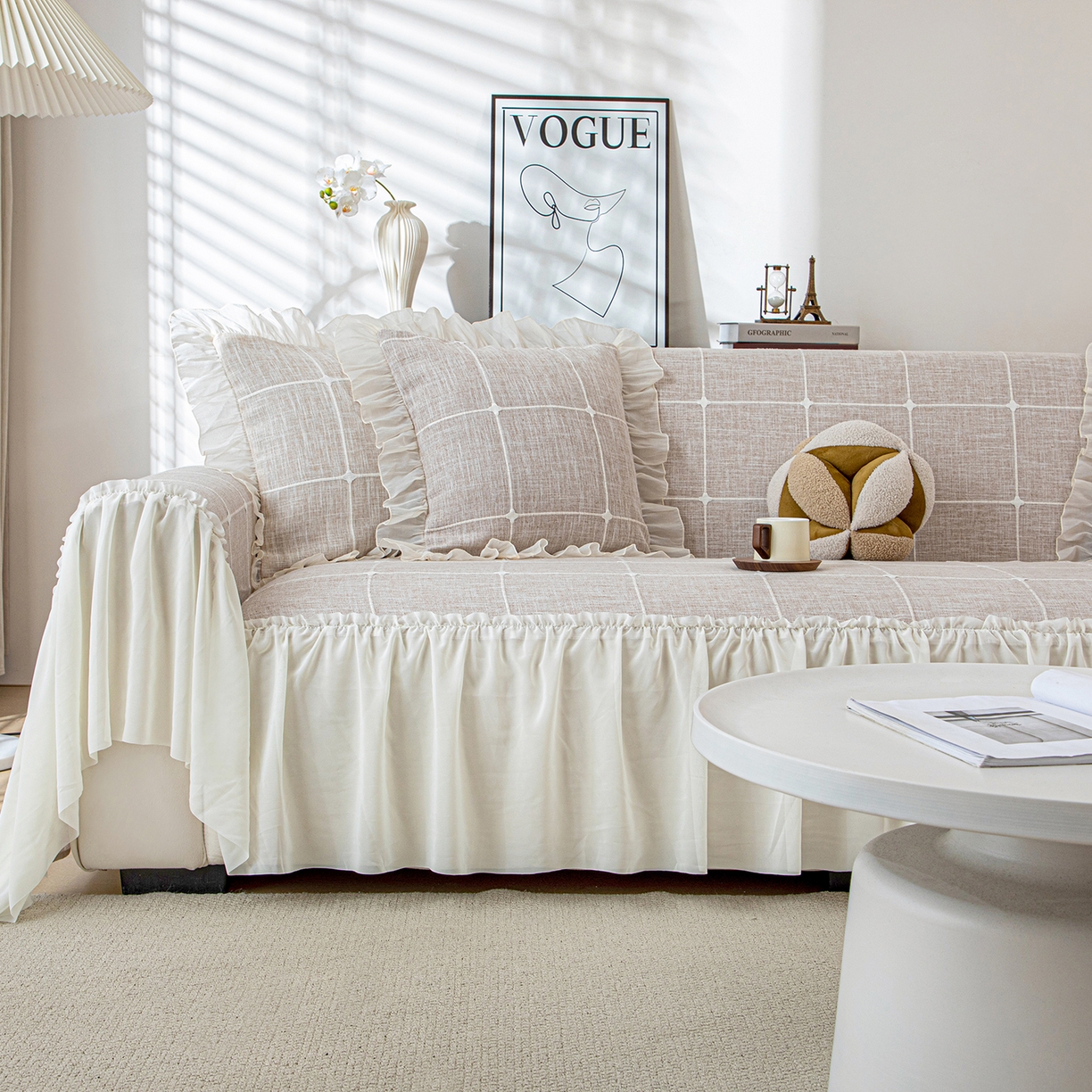 91家纺网 家纺一手货源 找家纺 沐沐家纺 2026新款方醇沙发巾 豆沙