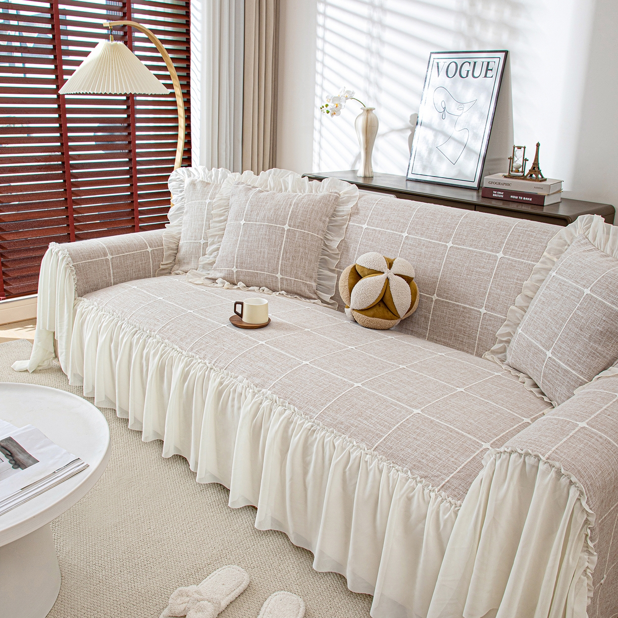 91家纺网 家纺一手货源 找家纺 沐沐家纺 2026新款方醇沙发巾 豆沙