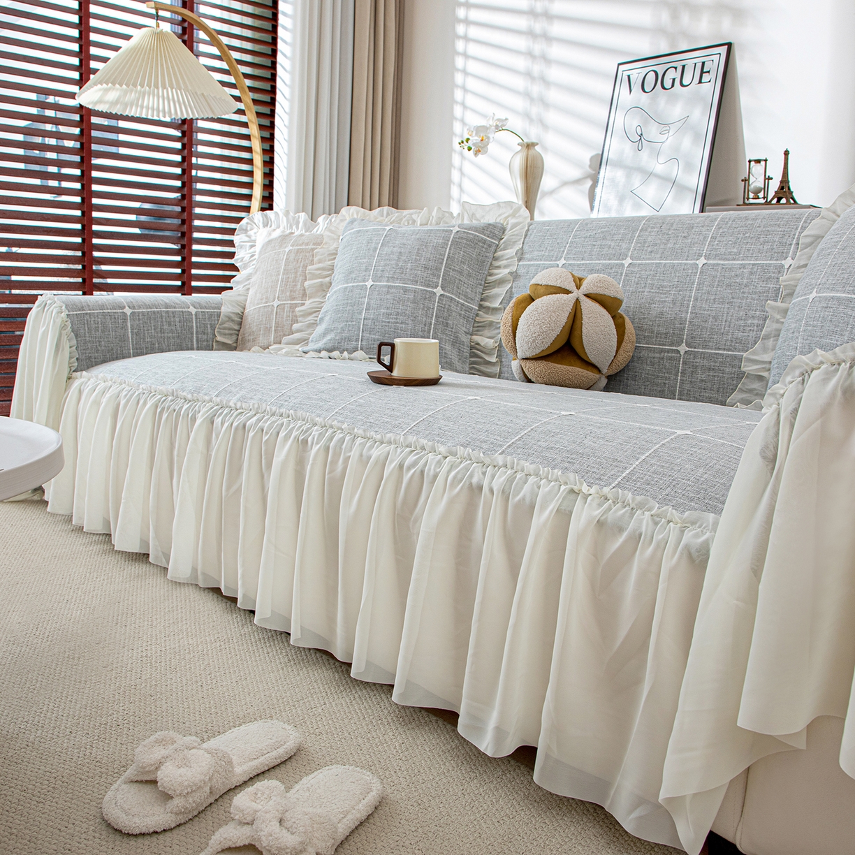 91家纺网 家纺一手货源 找家纺 沐沐家纺 2026新款方醇沙发巾 湖水蓝