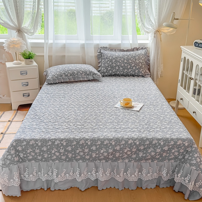 91家纺网 家纺一手货源 找家纺 艺慕家纺 2025新款水洗棉麻双层纱夏被床盖四件套 幽梦青萝