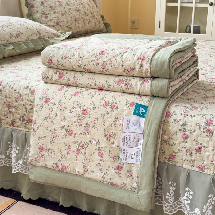 91家纺网 家纺一手货源 找家纺 （总）艺慕家纺 2025新款水洗棉麻双层纱夏被床盖四件套