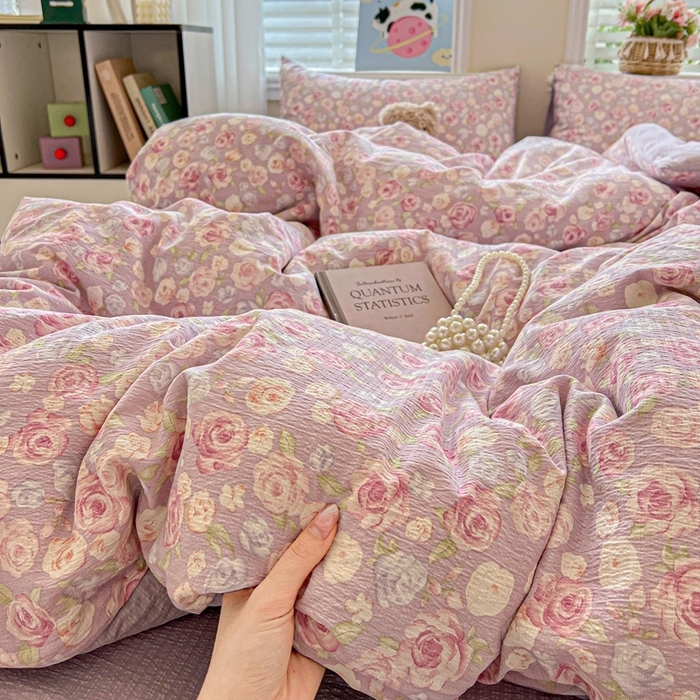 91家纺网 家纺一手货源 找家纺 （总）典曼家纺 2025新款云感皱皱双层纱四件套-简单款