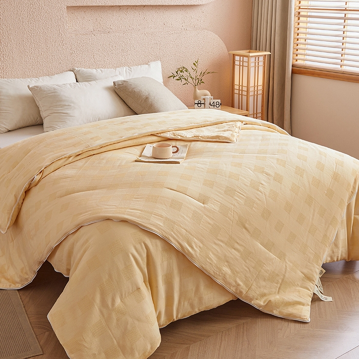 91家纺网 家纺一手货源 找家纺 阳光被业 2025新款100%纯棉提花子母被冬被全棉大豆被春秋被学生夏被四季棉被 黄色