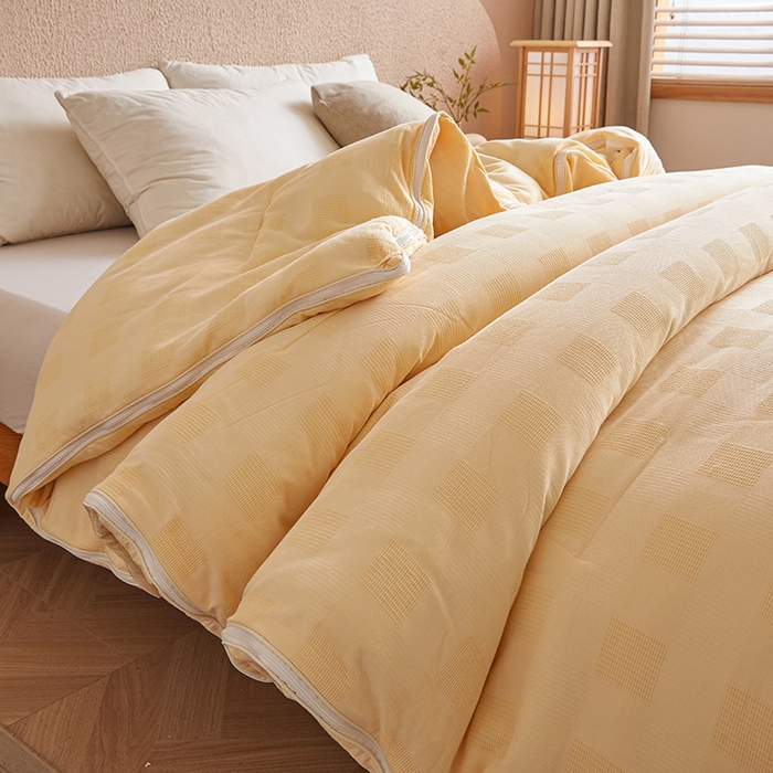 91家纺网 家纺一手货源 找家纺 阳光被业 2025新款100%纯棉提花子母被冬被全棉大豆被春秋被学生夏被四季棉被 黄色