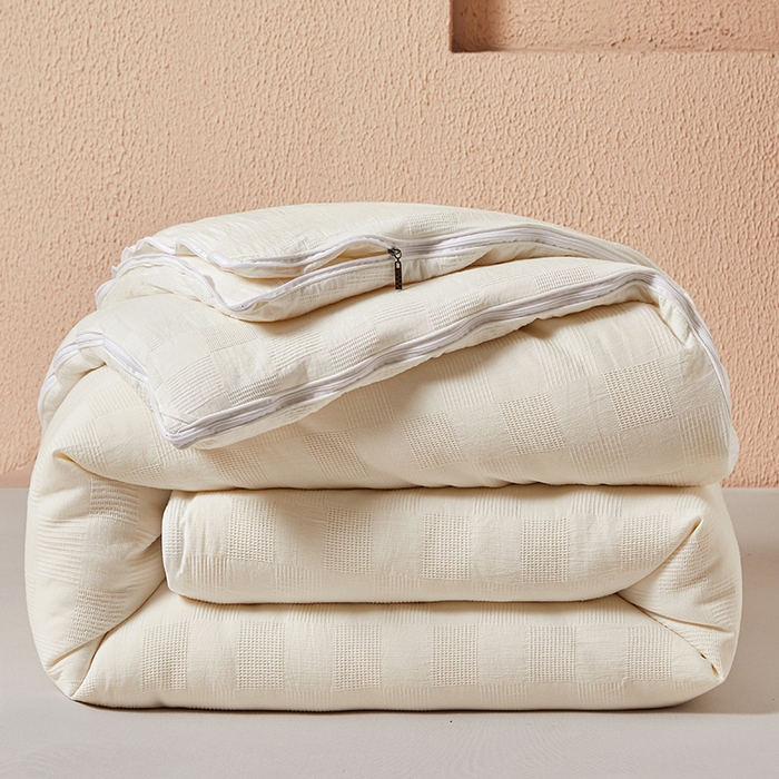 91家纺网 家纺一手货源 找家纺 阳光被业 2025新款100%纯棉提花子母被冬被全棉大豆被春秋被学生夏被四季棉被 米白