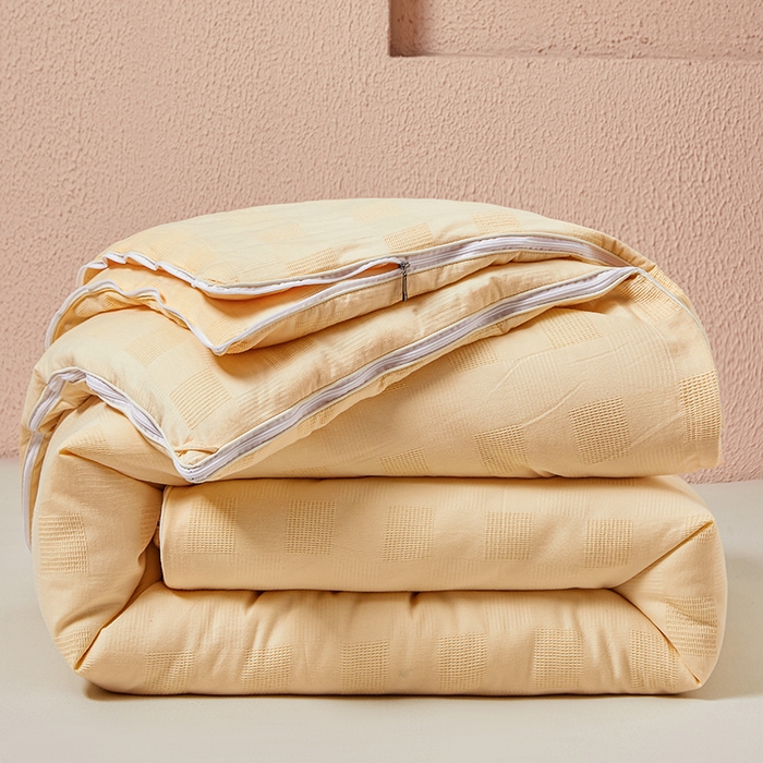 91家纺网 家纺一手货源 找家纺 阳光被业 2025新款100%纯棉提花子母被冬被全棉大豆被春秋被学生夏被四季棉被 黄色