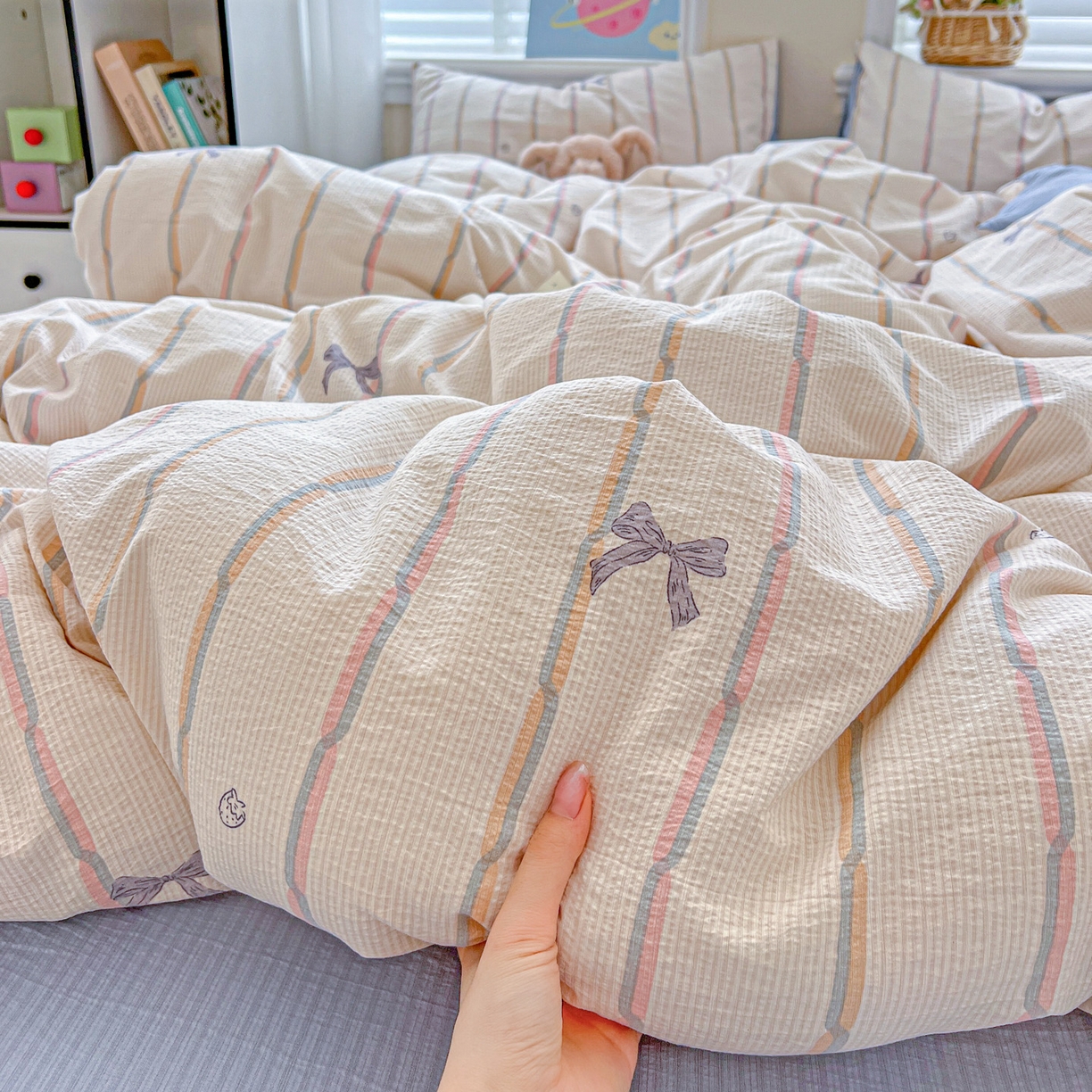 91家纺网 家纺一手货源 找家纺 （总）典曼家纺 2025新款云感皱皱双层纱四件套-简单款