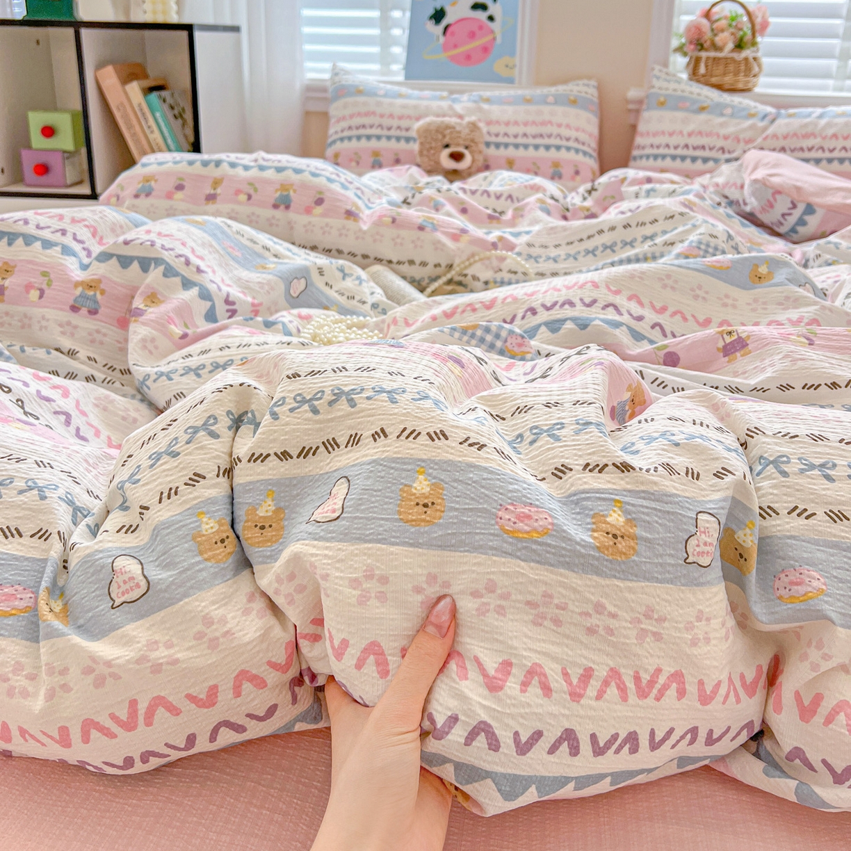 91家纺网 家纺一手货源 找家纺 （总）典曼家纺 2025新款云感皱皱双层纱四件套-简单款