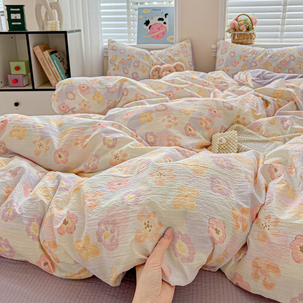 91家纺网 家纺一手货源 找家纺 （总）典曼家纺 2025新款云感皱皱双层纱四件套-简单款