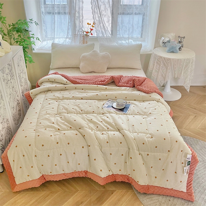 91家纺网 家纺一手货源 找家纺 芙绣2025新款A类全棉印花豆豆绒被空调被豆豆毯学生单品居家办公室 元气橙子