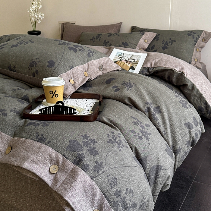 91家纺网 家纺一手货源 找家纺 漫仙阁家纺 2025秋冬新品加厚高克重复古风双层纱印花四件套 一叶