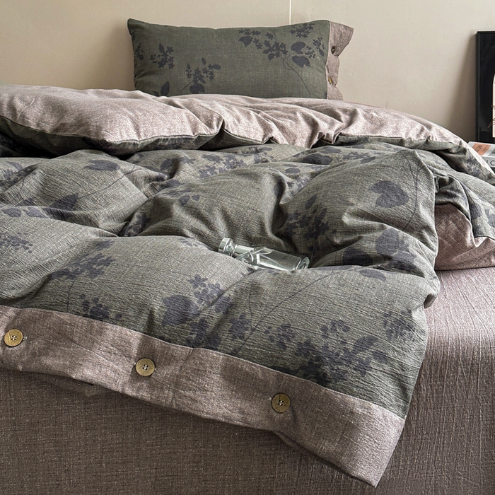 91家纺网 家纺一手货源 找家纺 漫仙阁家纺 2025秋冬新品加厚高克重复古风双层纱印花四件套 一叶