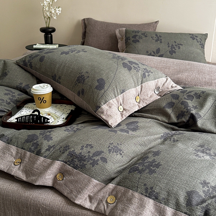 91家纺网 家纺一手货源 找家纺 漫仙阁家纺 2025秋冬新品加厚高克重复古风双层纱印花四件套 一叶