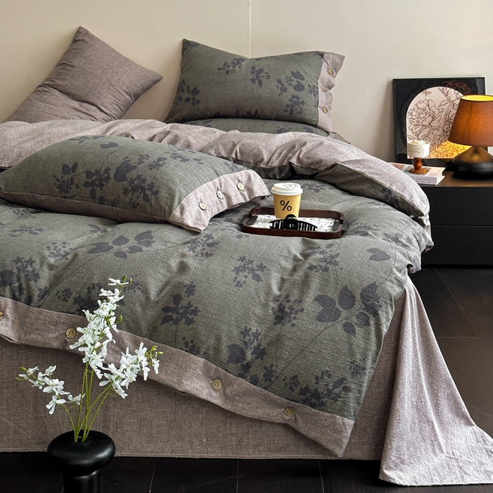 漫仙阁家纺 2025秋冬新品加厚高克重复古风双层纱印花四件套 一叶