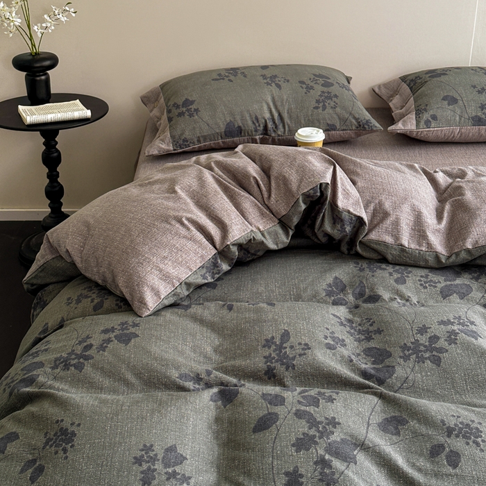 91家纺网 家纺一手货源 找家纺 漫仙阁家纺 2025秋冬新品加厚高克重复古风双层纱印花四件套 一叶