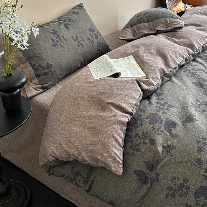 91家纺网 家纺一手货源 找家纺 漫仙阁家纺 2025秋冬新品加厚高克重复古风双层纱印花四件套 一叶