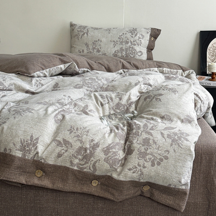 91家纺网 家纺一手货源 找家纺 漫仙阁家纺 2025秋冬新品加厚高克重复古风双层纱印花四件套 城堡花园