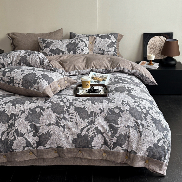 91家纺网 家纺一手货源 找家纺 漫仙阁家纺 2025秋冬新品加厚高克重复古风双层纱印花四件套 浮绘花影