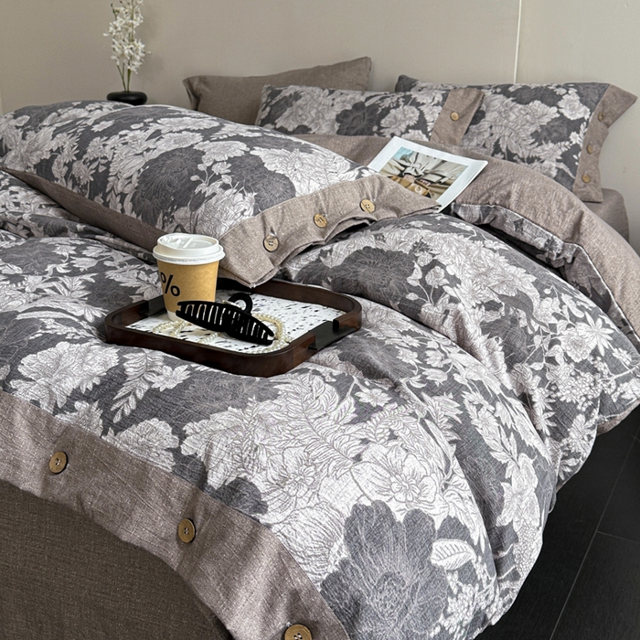 91家纺网 家纺一手货源 找家纺 漫仙阁家纺 2025秋冬新品加厚高克重复古风双层纱印花四件套 浮绘花影