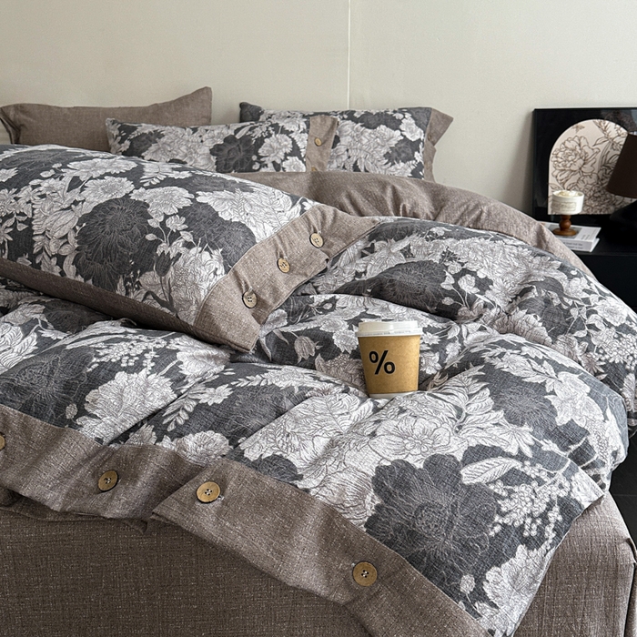 91家纺网 家纺一手货源 找家纺 漫仙阁家纺 2025秋冬新品加厚高克重复古风双层纱印花四件套 浮绘花影