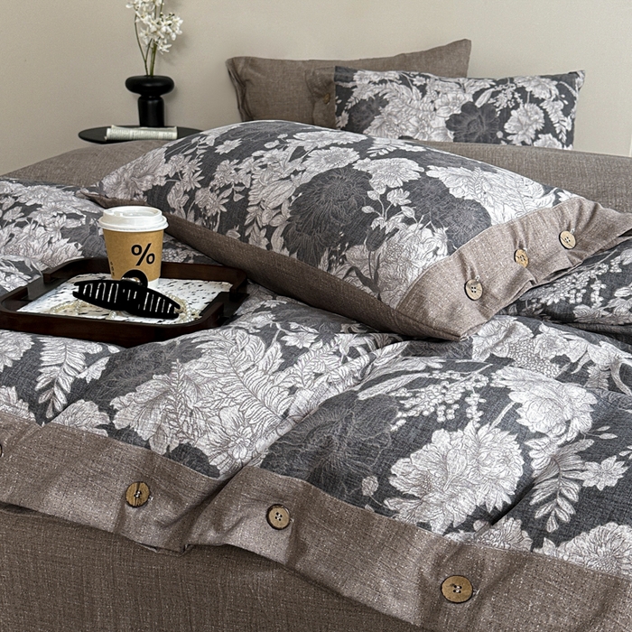 91家纺网 家纺一手货源 找家纺 漫仙阁家纺 2025秋冬新品加厚高克重复古风双层纱印花四件套 浮绘花影