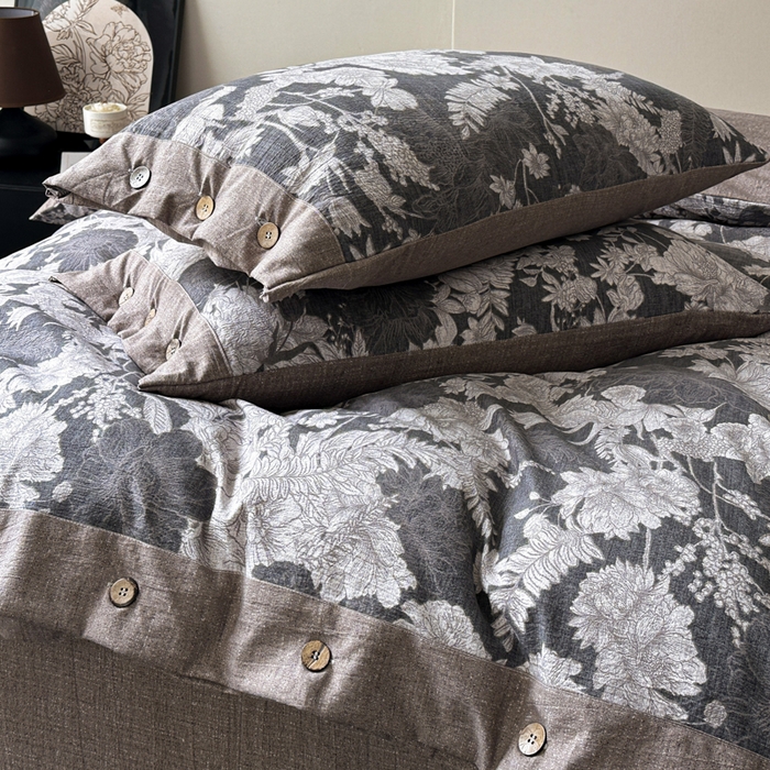 91家纺网 家纺一手货源 找家纺 漫仙阁家纺 2025秋冬新品加厚高克重复古风双层纱印花四件套 浮绘花影