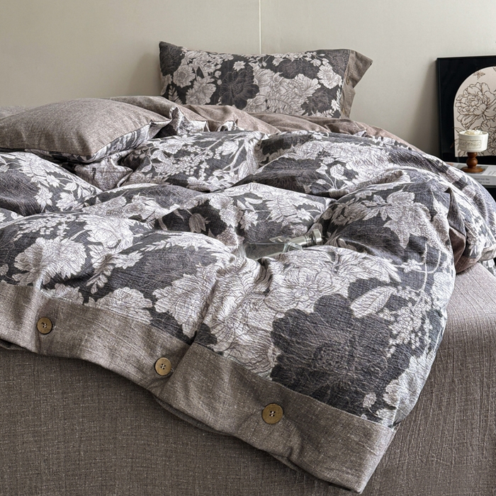 91家纺网 家纺一手货源 找家纺 漫仙阁家纺 2025秋冬新品加厚高克重复古风双层纱印花四件套 浮绘花影