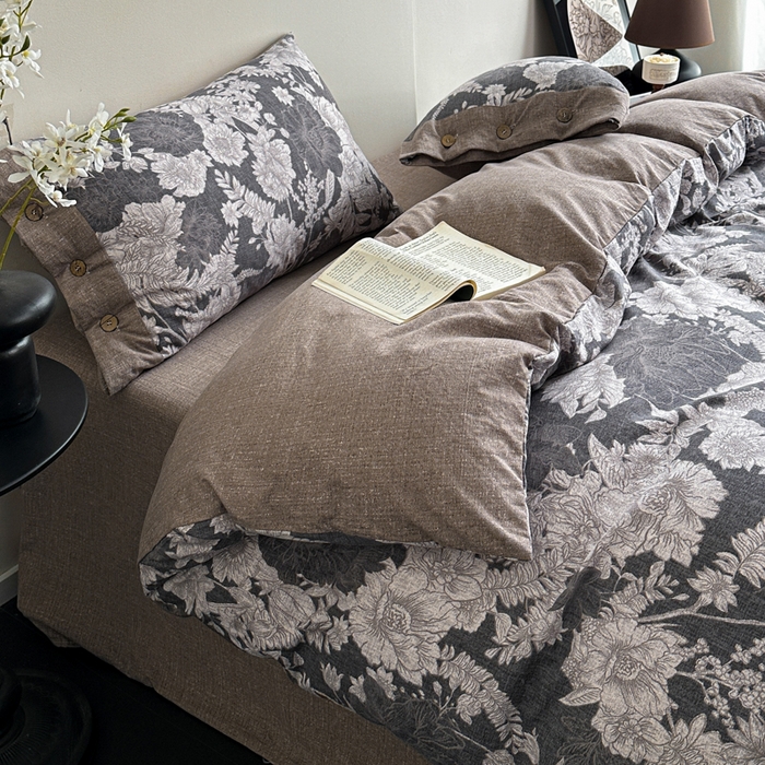 91家纺网 家纺一手货源 找家纺 漫仙阁家纺 2025秋冬新品加厚高克重复古风双层纱印花四件套 浮绘花影