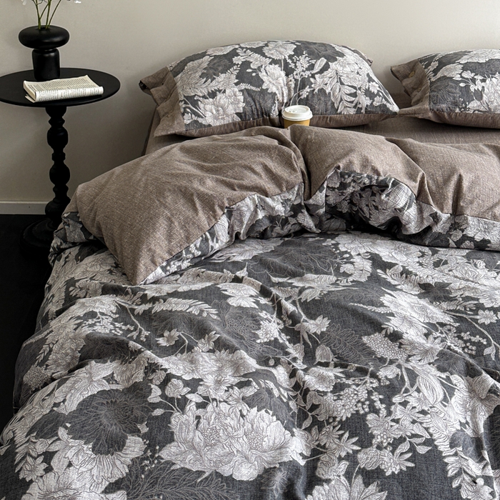 91家纺网 家纺一手货源 找家纺 漫仙阁家纺 2025秋冬新品加厚高克重复古风双层纱印花四件套 浮绘花影