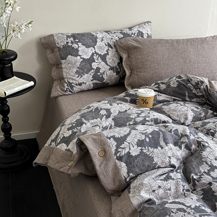 91家纺网 家纺一手货源 找家纺 漫仙阁家纺 2025秋冬新品加厚高克重复古风双层纱印花四件套 浮绘花影