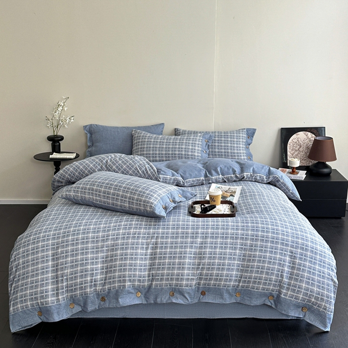 91家纺网 家纺一手货源 找家纺 漫仙阁家纺 2025秋冬新品加厚高克重复古风双层纱印花四件套 格颂