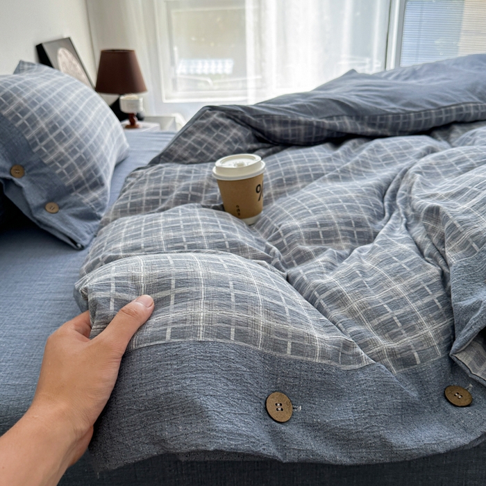 91家纺网 家纺一手货源 找家纺 漫仙阁家纺 2025秋冬新品加厚高克重复古风双层纱印花四件套 格颂