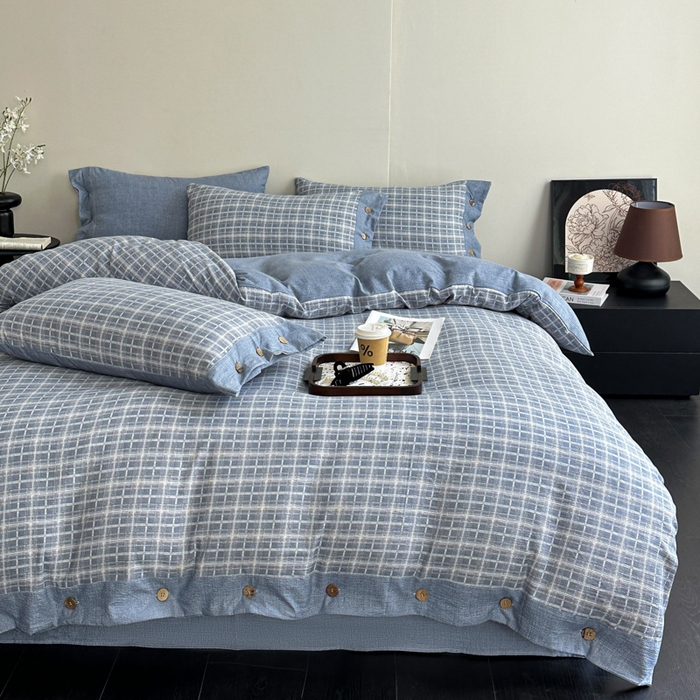 91家纺网 家纺一手货源 找家纺 漫仙阁家纺 2025秋冬新品加厚高克重复古风双层纱印花四件套 格颂