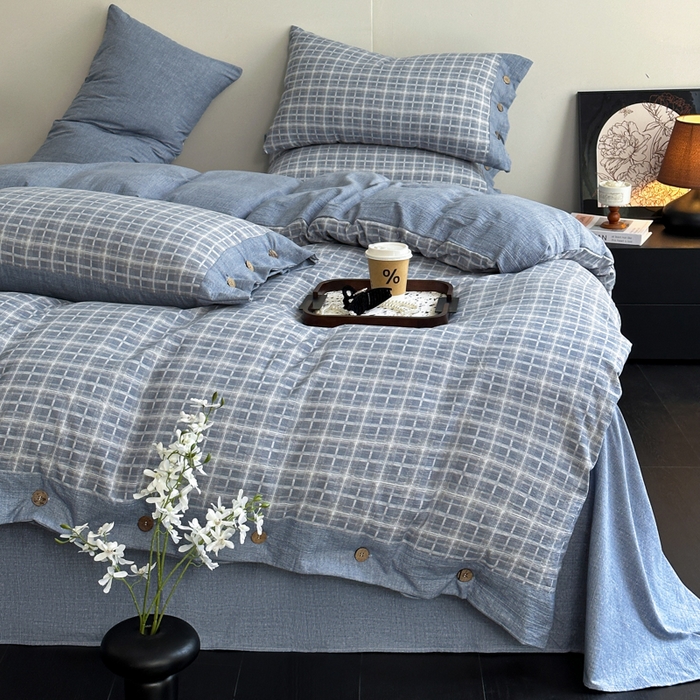 漫仙阁家纺 2025秋冬新品加厚高克重复古风双层纱印花四件套 格颂