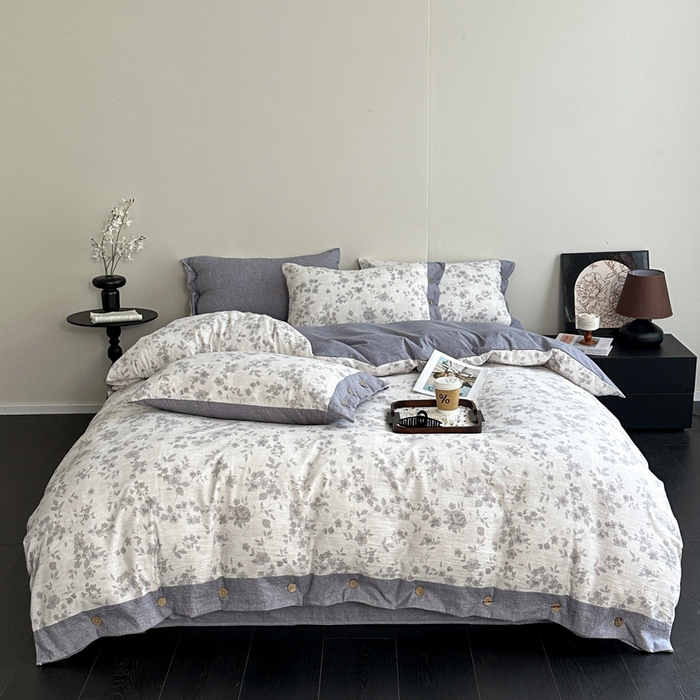 91家纺网 家纺一手货源 找家纺 漫仙阁家纺 2025秋冬新品加厚高克重复古风双层纱印花四件套 花之舞