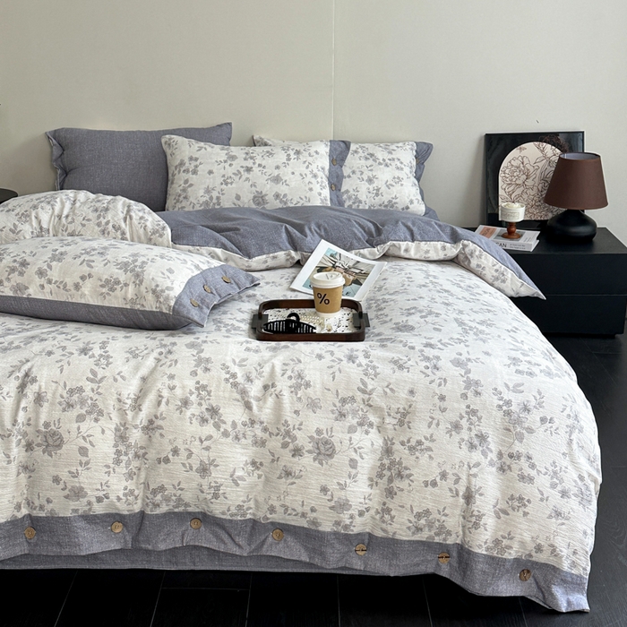 91家纺网 家纺一手货源 找家纺 漫仙阁家纺 2025秋冬新品加厚高克重复古风双层纱印花四件套 花之舞