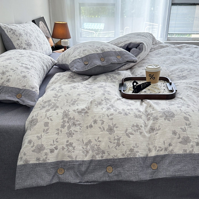 91家纺网 家纺一手货源 找家纺 漫仙阁家纺 2025秋冬新品加厚高克重复古风双层纱印花四件套 花之舞