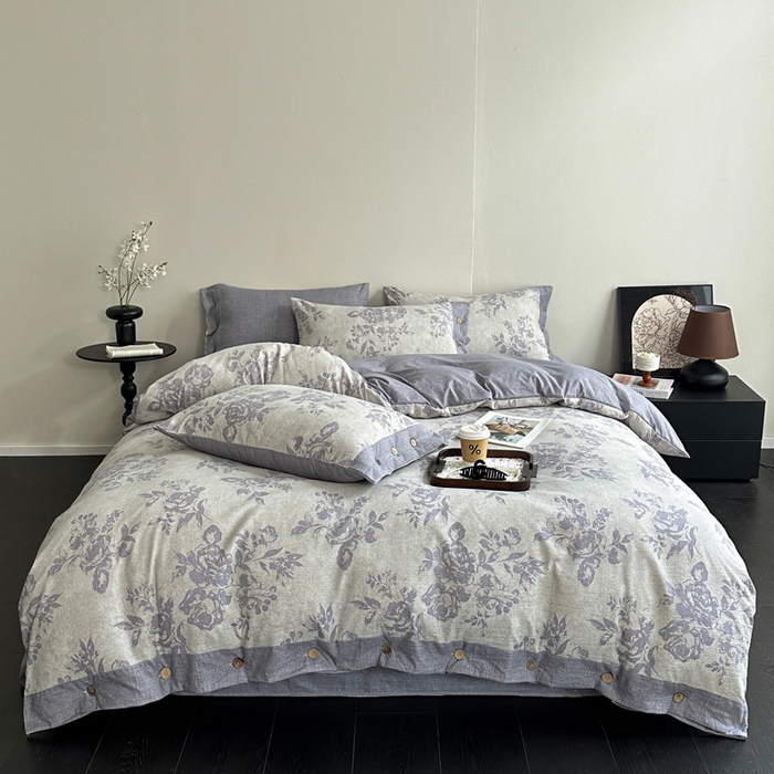 91家纺网 家纺一手货源 找家纺 漫仙阁家纺 2025秋冬新品加厚高克重复古风双层纱印花四件套 露娜