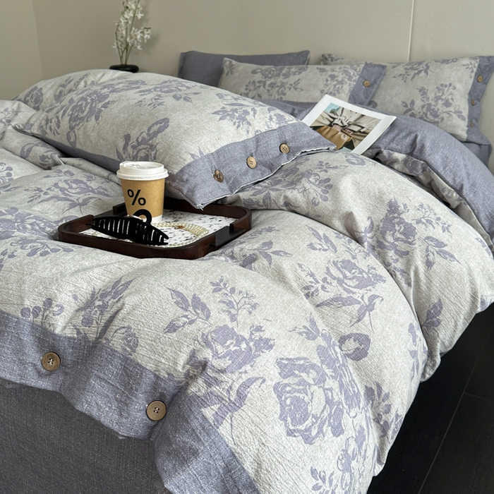 91家纺网 家纺一手货源 找家纺 漫仙阁家纺 2025秋冬新品加厚高克重复古风双层纱印花四件套 露娜