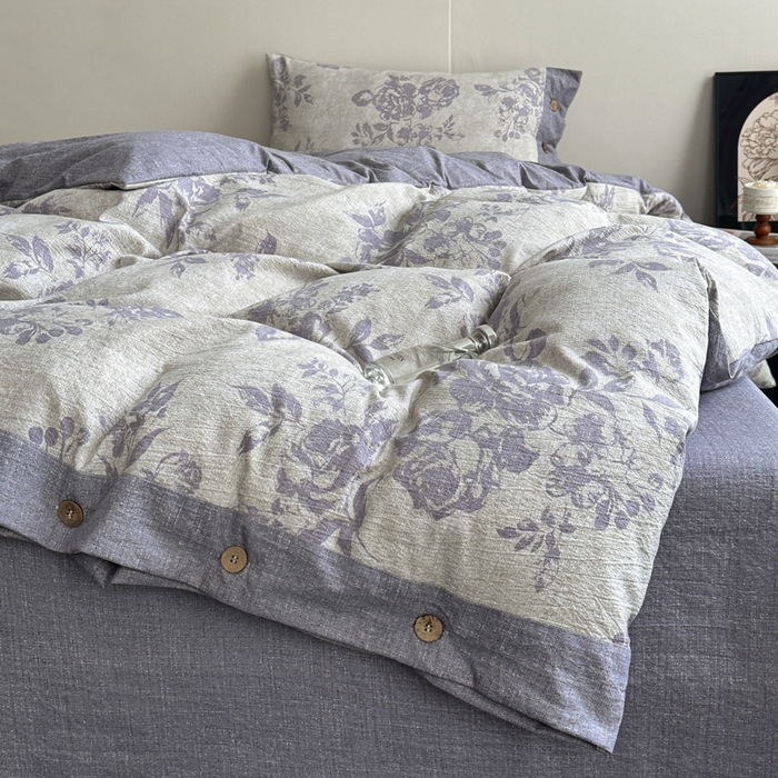 91家纺网 家纺一手货源 找家纺 漫仙阁家纺 2025秋冬新品加厚高克重复古风双层纱印花四件套 露娜