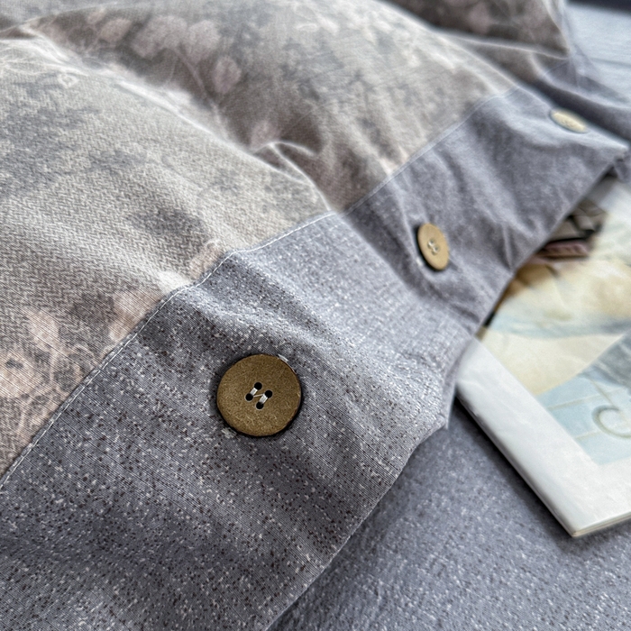 91家纺网 家纺一手货源 找家纺 漫仙阁家纺 2025秋冬新品加厚高克重复古风双层纱印花四件套 曼妙花园-灰