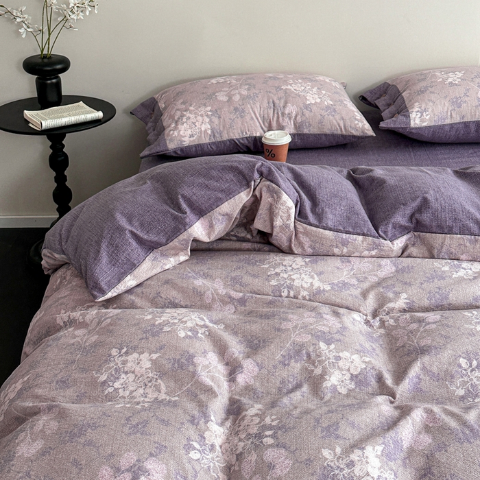 91家纺网 家纺一手货源 找家纺 漫仙阁家纺 2025秋冬新品加厚高克重复古风双层纱印花四件套 曼妙花园-紫