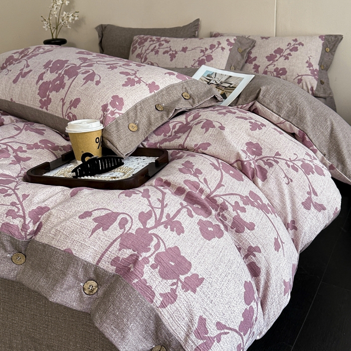 91家纺网 家纺一手货源 找家纺 漫仙阁家纺 2025秋冬新品加厚高克重复古风双层纱印花四件套 梅花颂