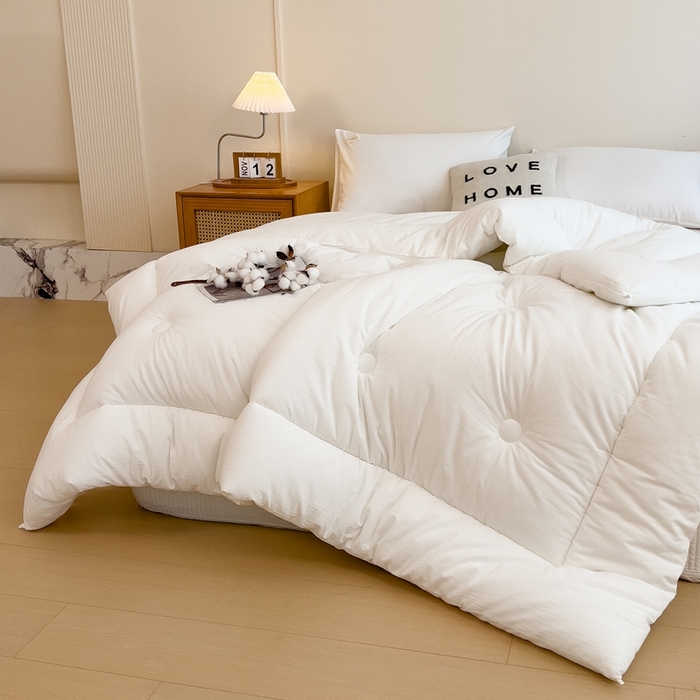 91家纺网 家纺一手货源 找家纺 宝士康家纺 2025新品10A抗菌无印风学生季春秋被/被芯/跨境/外贸 白色