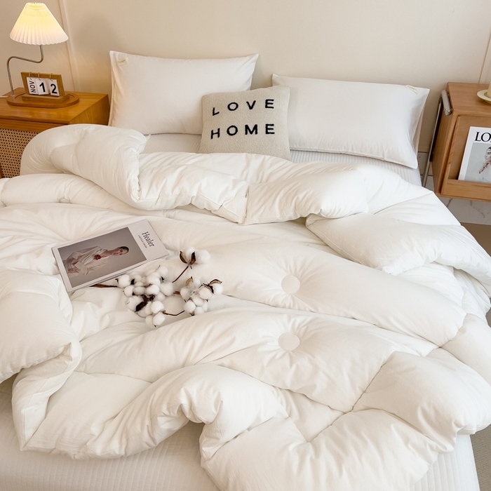 91家纺网 家纺一手货源 找家纺 宝士康家纺 2025新品10A抗菌无印风学生季春秋被/被芯/跨境/外贸 白色