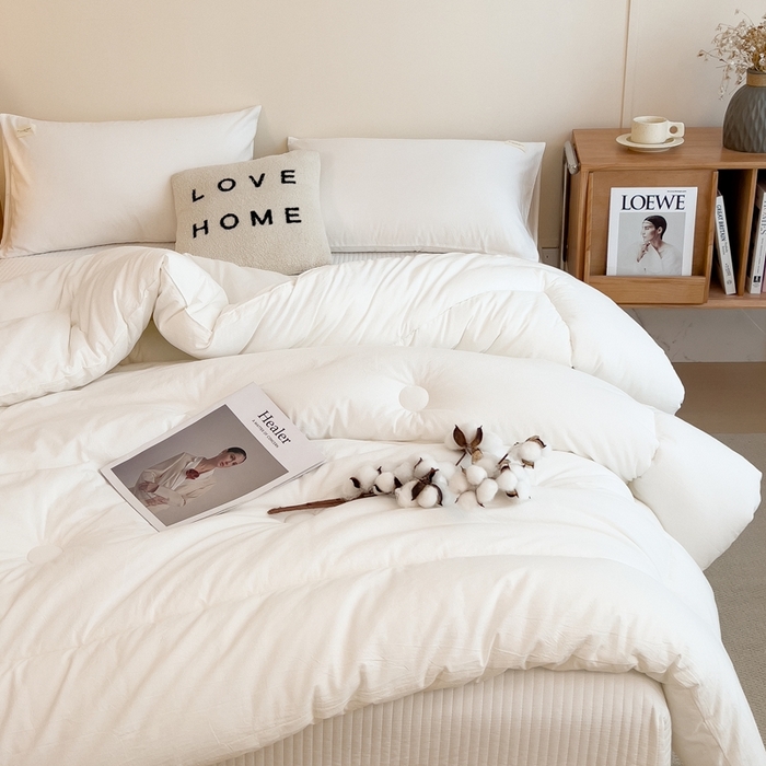 91家纺网 家纺一手货源 找家纺 宝士康家纺 2025新品10A抗菌无印风学生季春秋被/被芯/跨境/外贸 白色