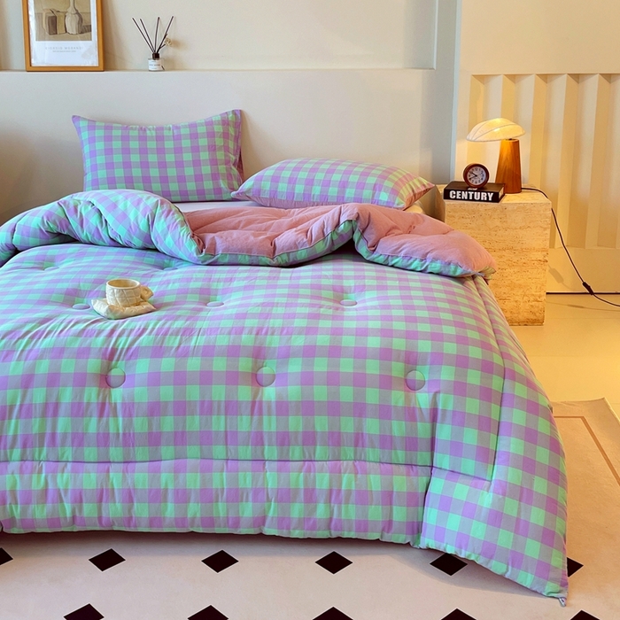 91家纺网 家纺一手货源 找家纺 宝士康家纺 2025新品10A抗菌无印风学生季春秋被/被芯/跨境/外贸 绿野中格