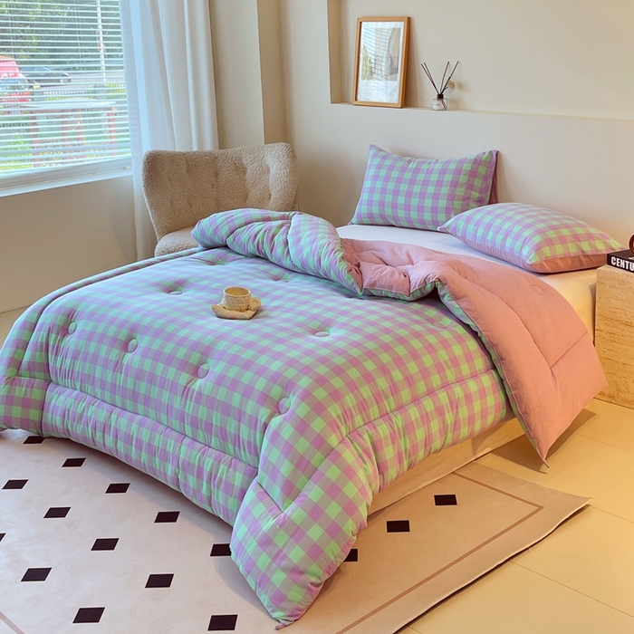 91家纺网 家纺一手货源 找家纺 宝士康家纺 2025新品10A抗菌无印风学生季春秋被/被芯/跨境/外贸 绿野中格