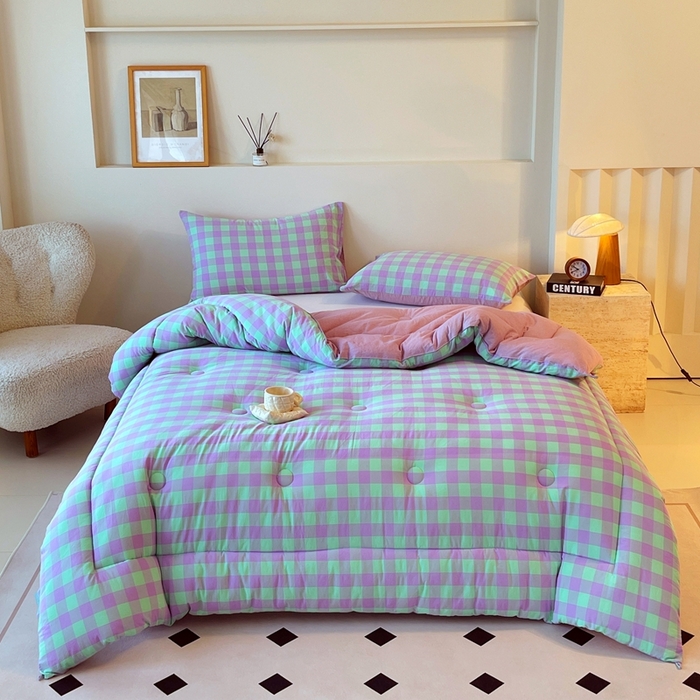 91家纺网 家纺一手货源 找家纺 宝士康家纺 2025新品10A抗菌无印风学生季春秋被/被芯/跨境/外贸 绿野中格